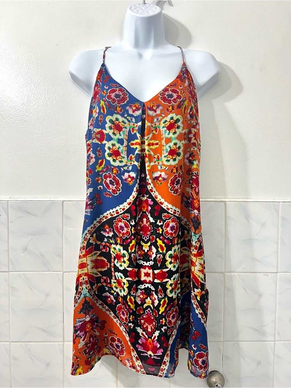 Lavender Brown 100% Silk Slip Mini Dress Women’s M Maximalist Festive Geometric